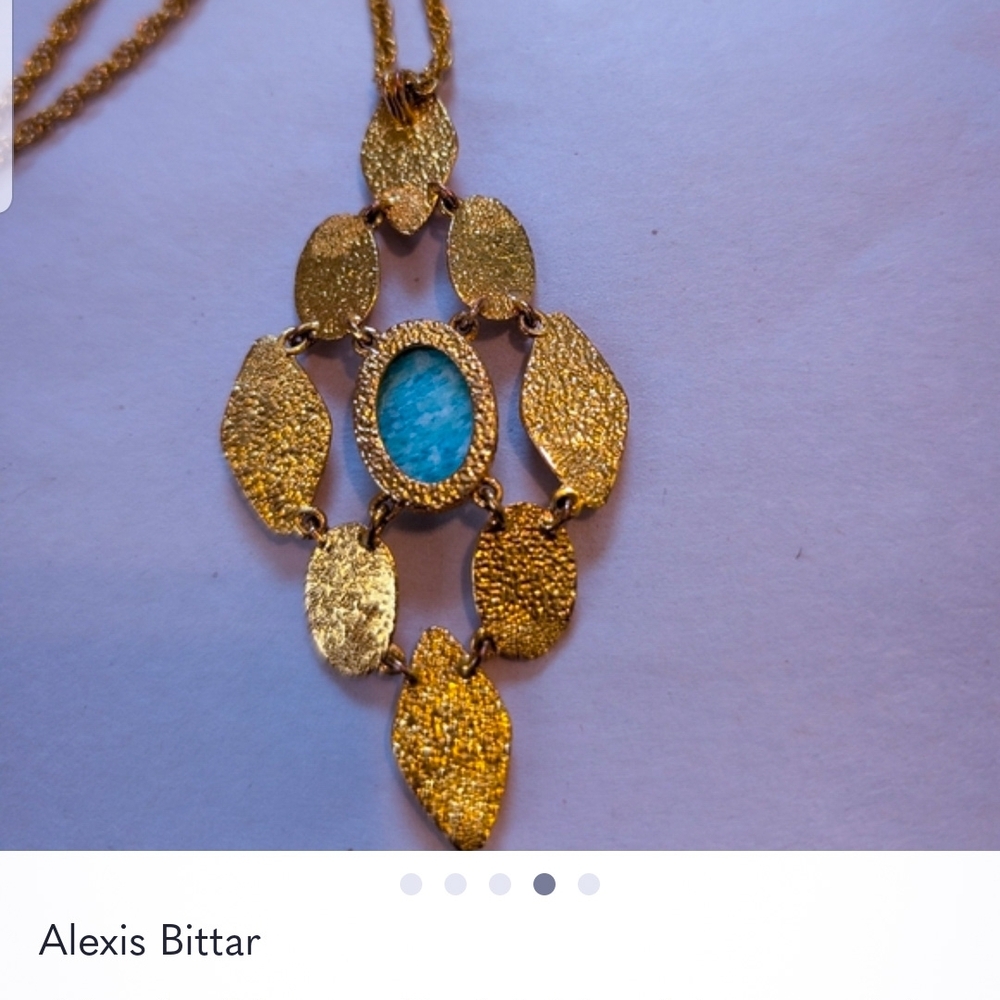 Alexis Bittar Gold Link Necklace with Turquoise Blue Cabochon!!!NWOT!!! - Picture 2 of 2